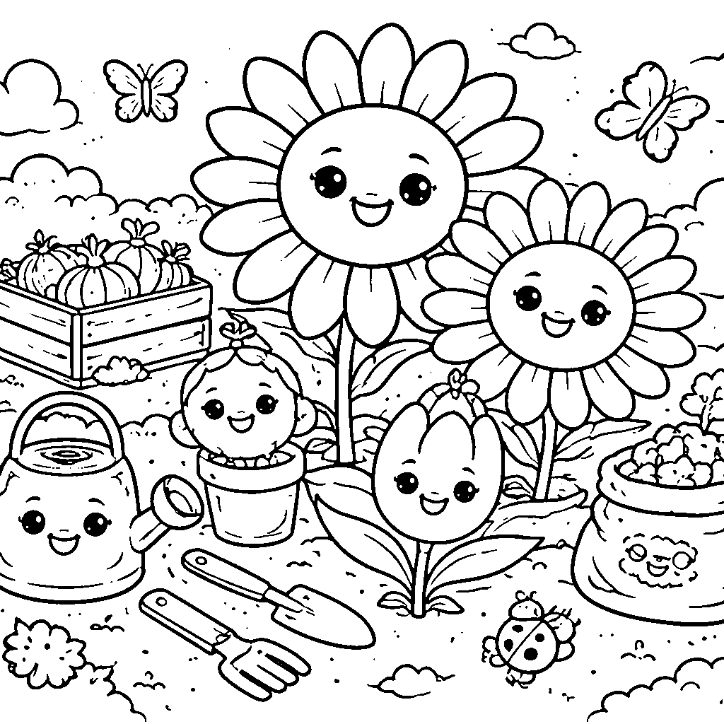 Familiengarten Abenteuer – Ausmalbild zum Ausdrucken