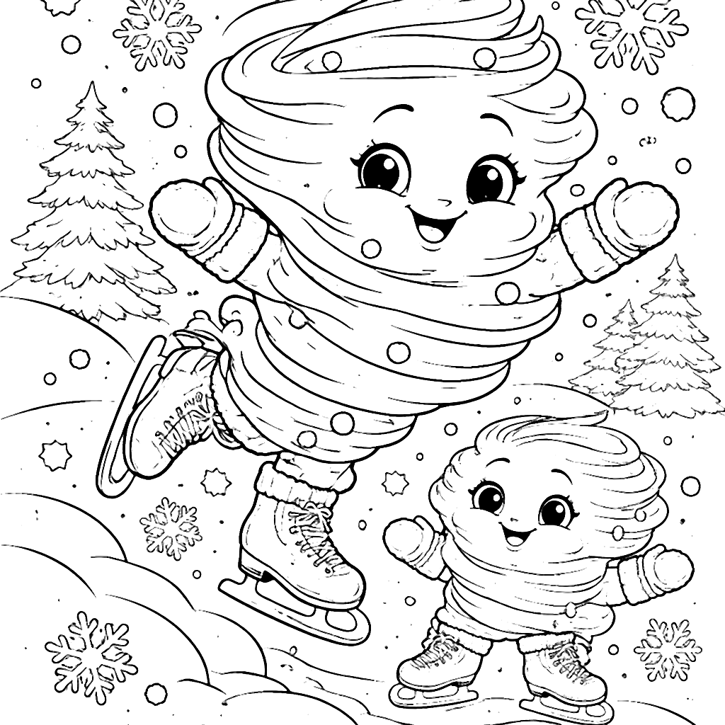 Freundlicher Schneesturm: Malvorlage für Kinder – Ausmalbild zum Ausdrucken