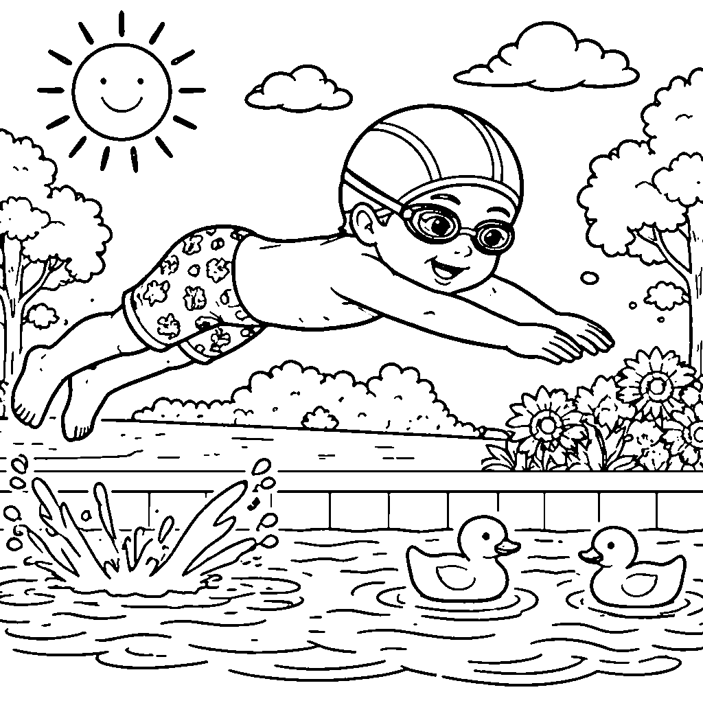 Schwimmer, der ins Wasser taucht