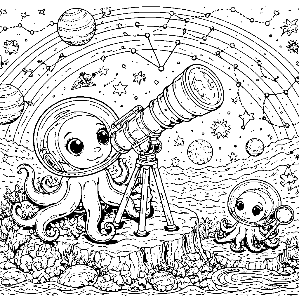 Ein sternenbeobachtender Oktopus