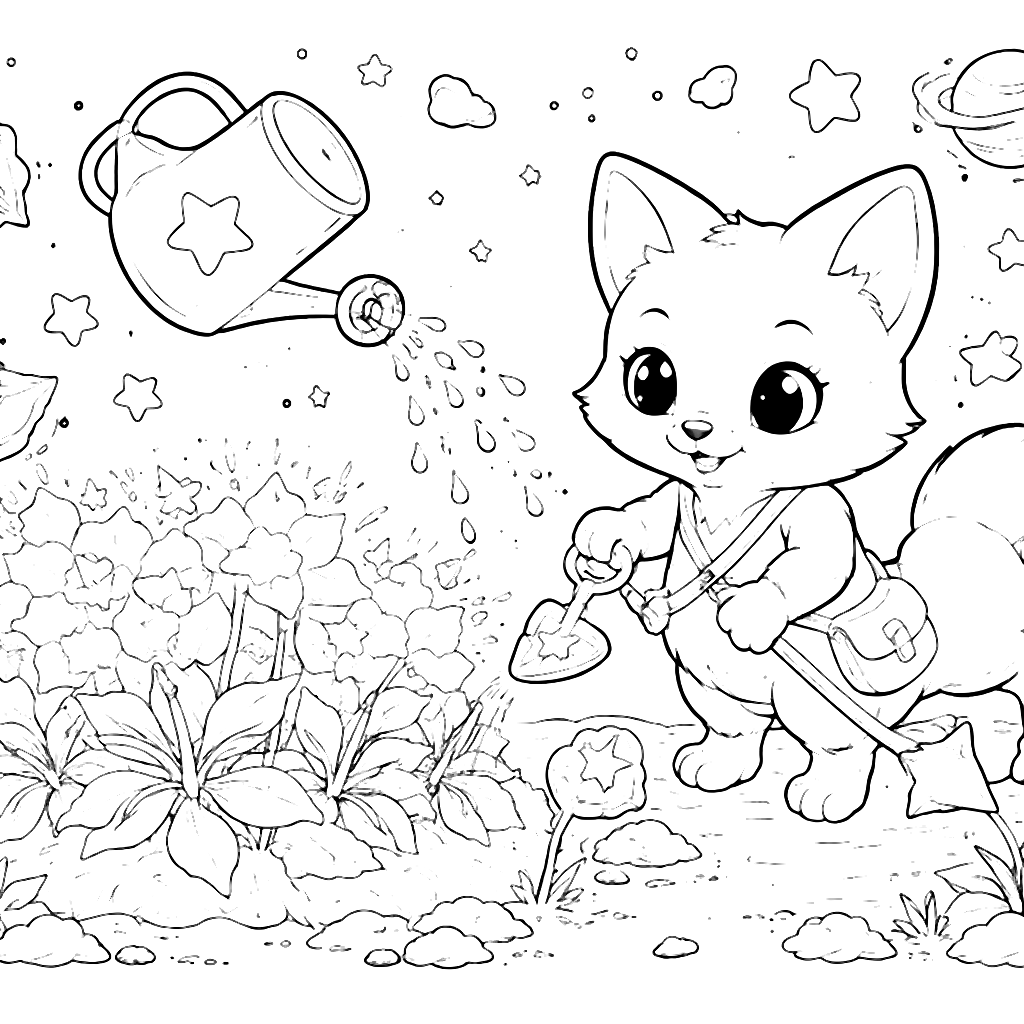 A Clever Fox in a Cosmic Garden Coloring Page – coloring page printable