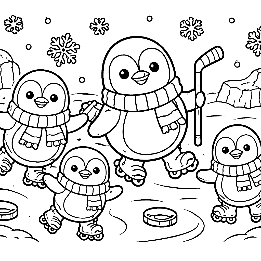 A Family of Friendly Penguins Coloring Page – coloring page printable