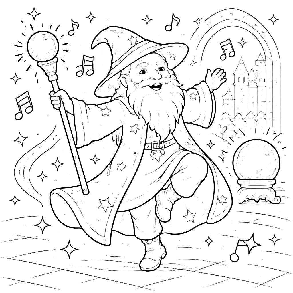 A Jovial Wizard with a Staff Coloring Page – coloring page printable