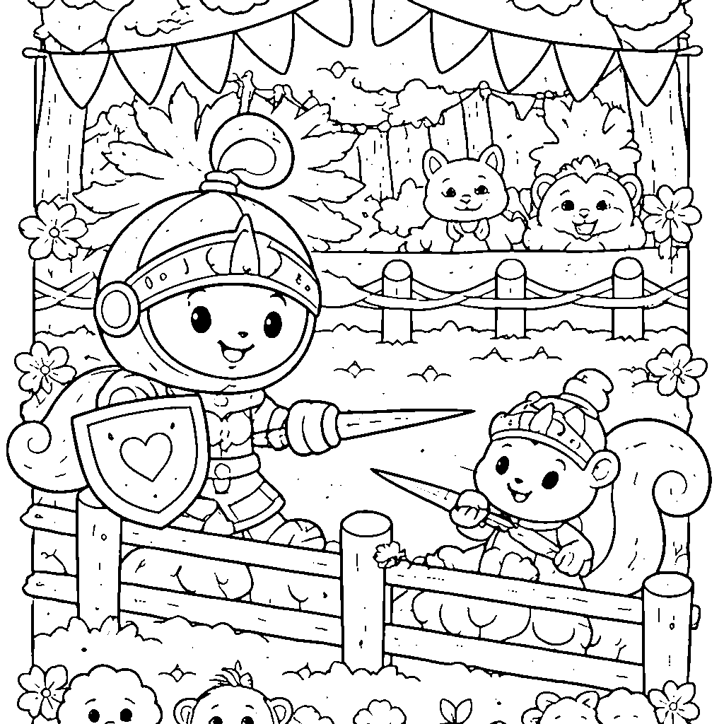 Playful Knight and Friendly Squirrel Coloring Page