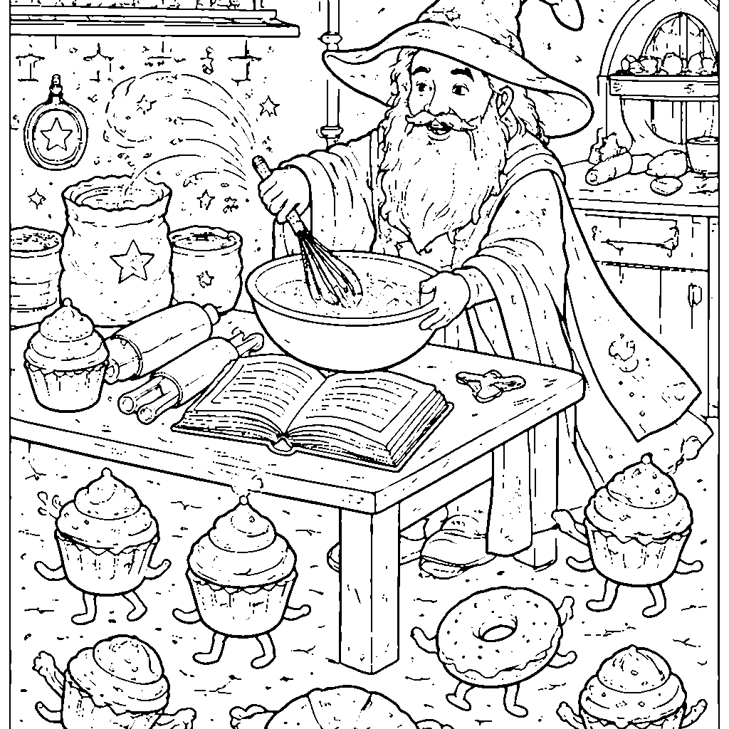 A Wizard Baking Enchanted Pastries