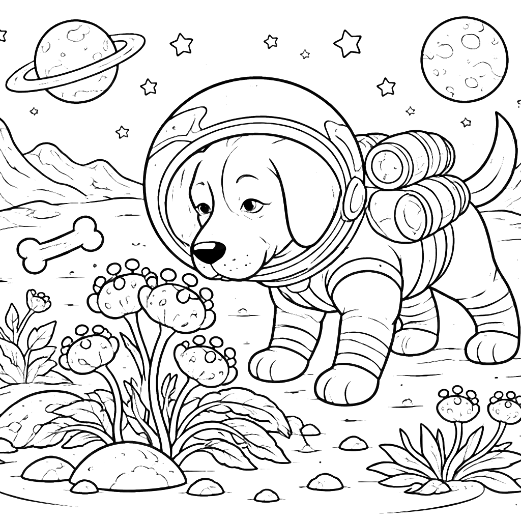 Beagle Astronaut on an Alien Adventure Coloring Page