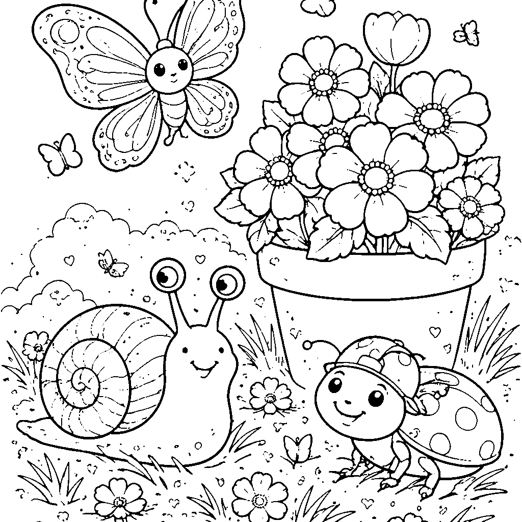 Colorful Garden Creatures Coloring Page – coloring page printable