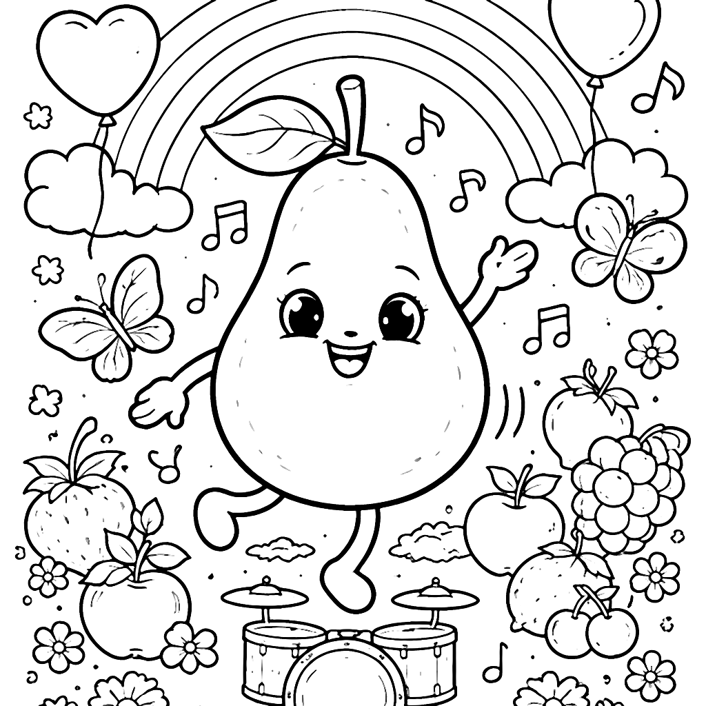 Colorful Playful Pear Coloring Page for Kids – coloring page printable