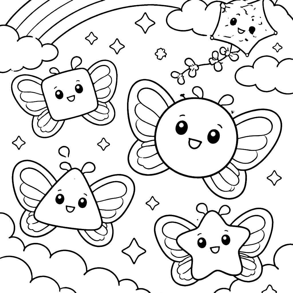 Colorful Shapes Coloring Page with Butterfly Wings – coloring page printable
