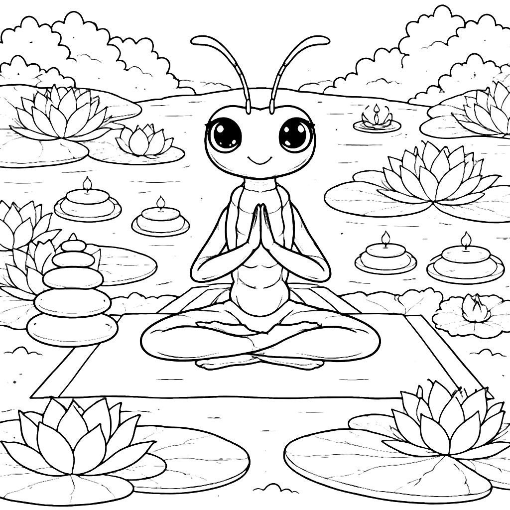 Coloring Page of a Playful Mantis Doing Yoga – coloring page printable