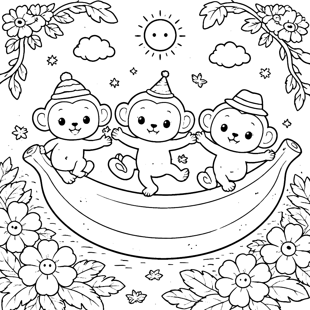 Cute Monkeys Coloring Page Printable with Fun Jungle Vibes