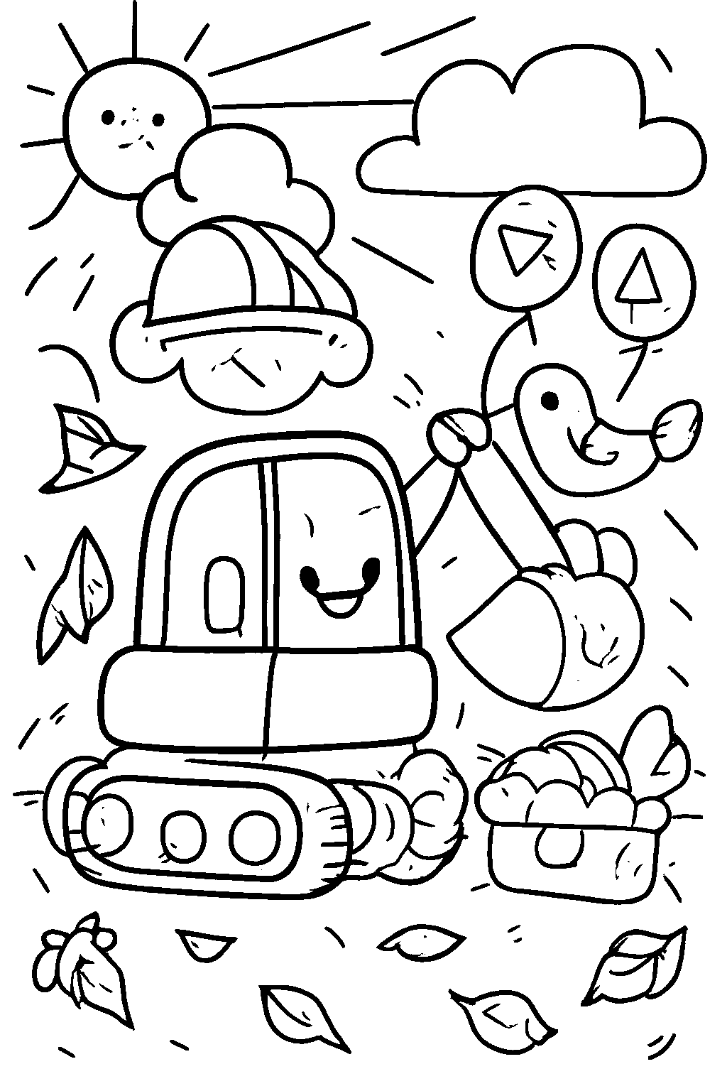Excavator and Cloud Friend Coloring Page for Kids – coloring page printable
