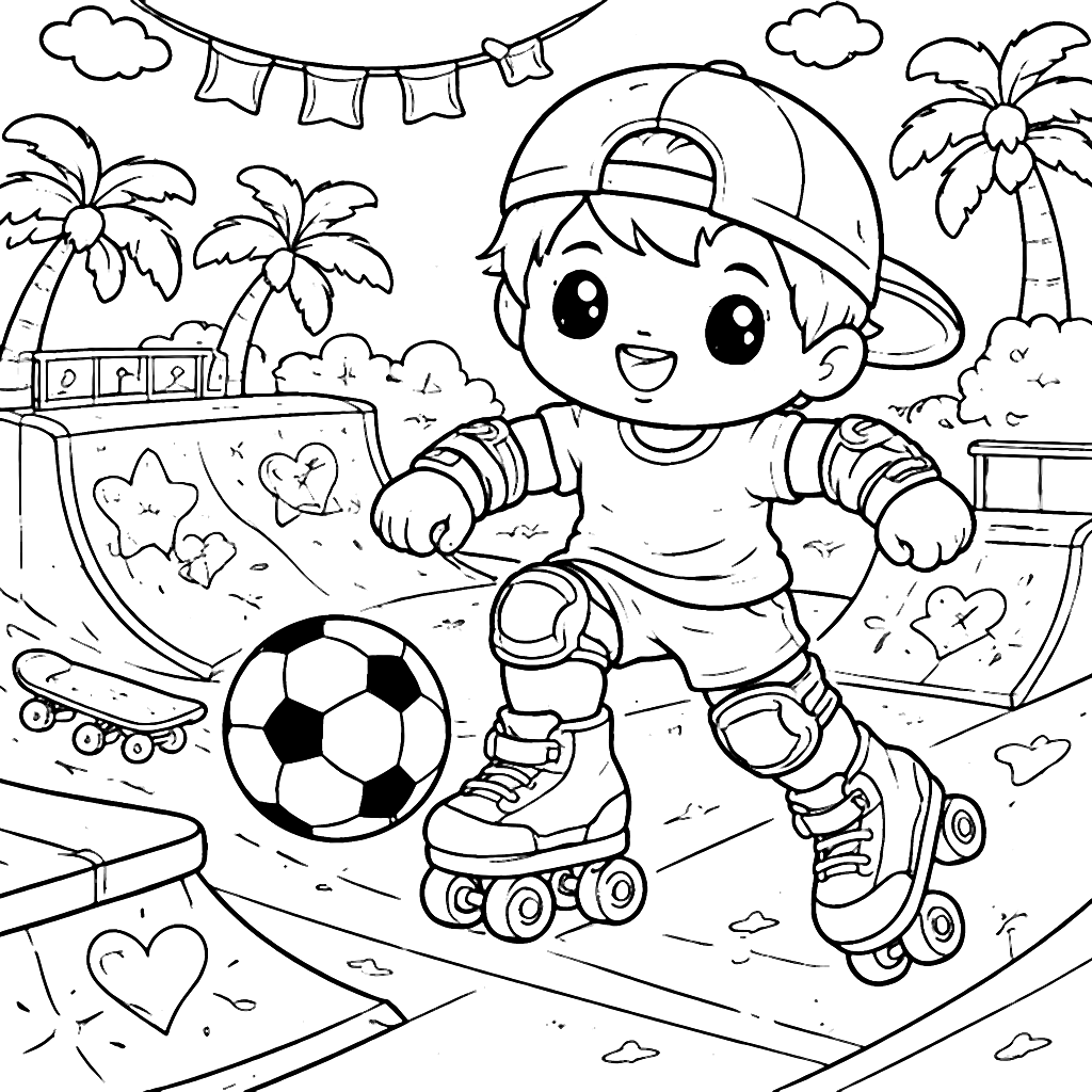 Exciting Soccer Fun at the Skate Park Coloring Page – coloring page printable