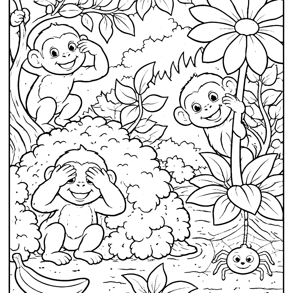 Fun Monkeys Playing Hide-and-Seek in a Colorful Jungle