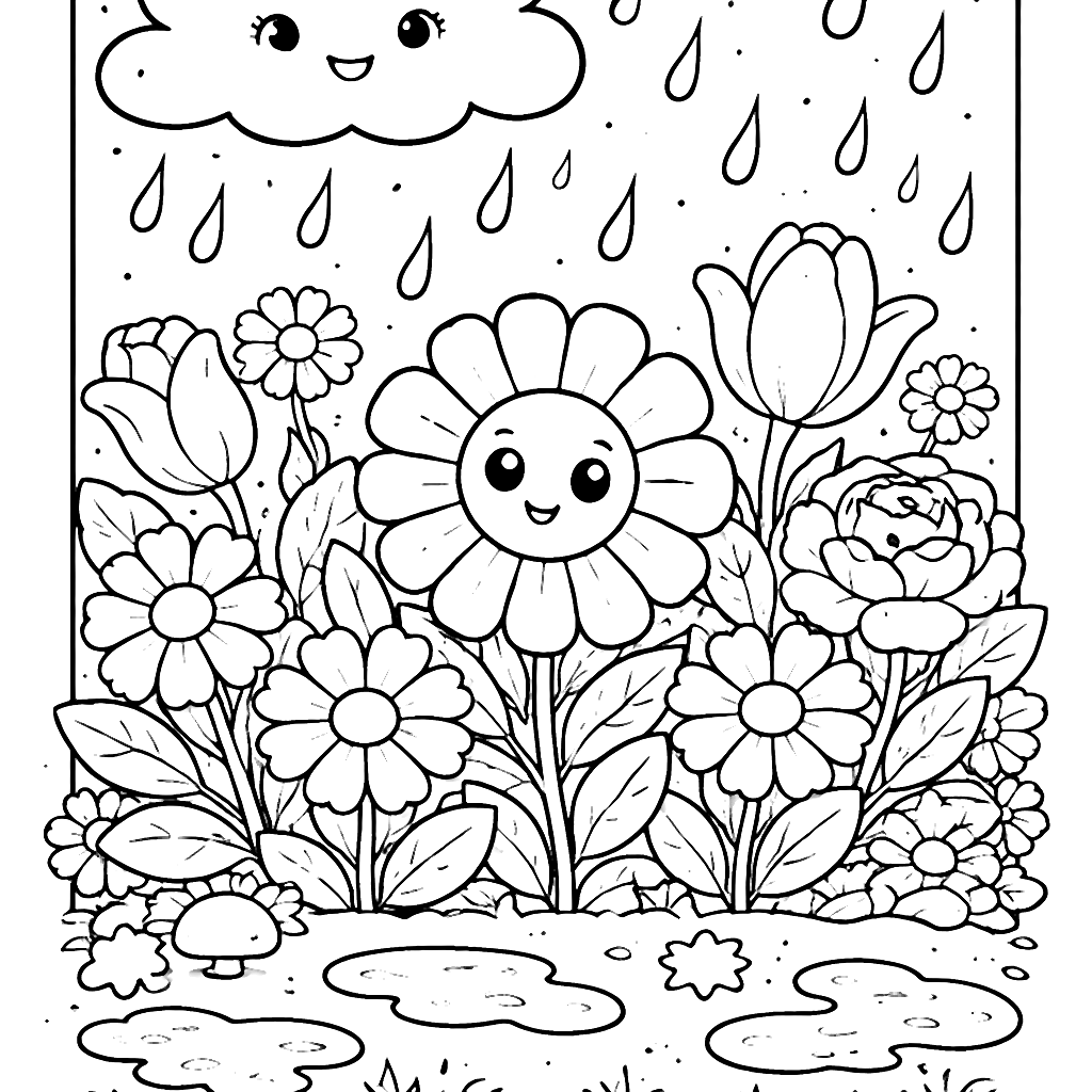 Gentle Rain in a Flower Garden Coloring Page – coloring page printable