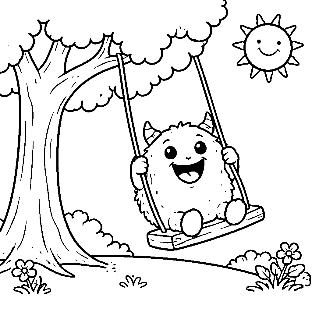 Happy Monster on a Swing