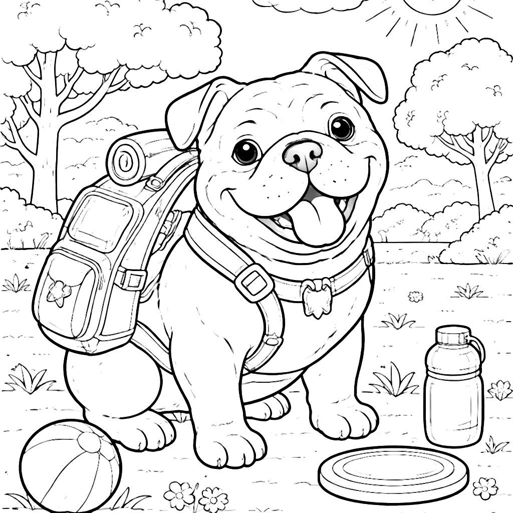 Playful English Bulldog in a Colorful Park Scene