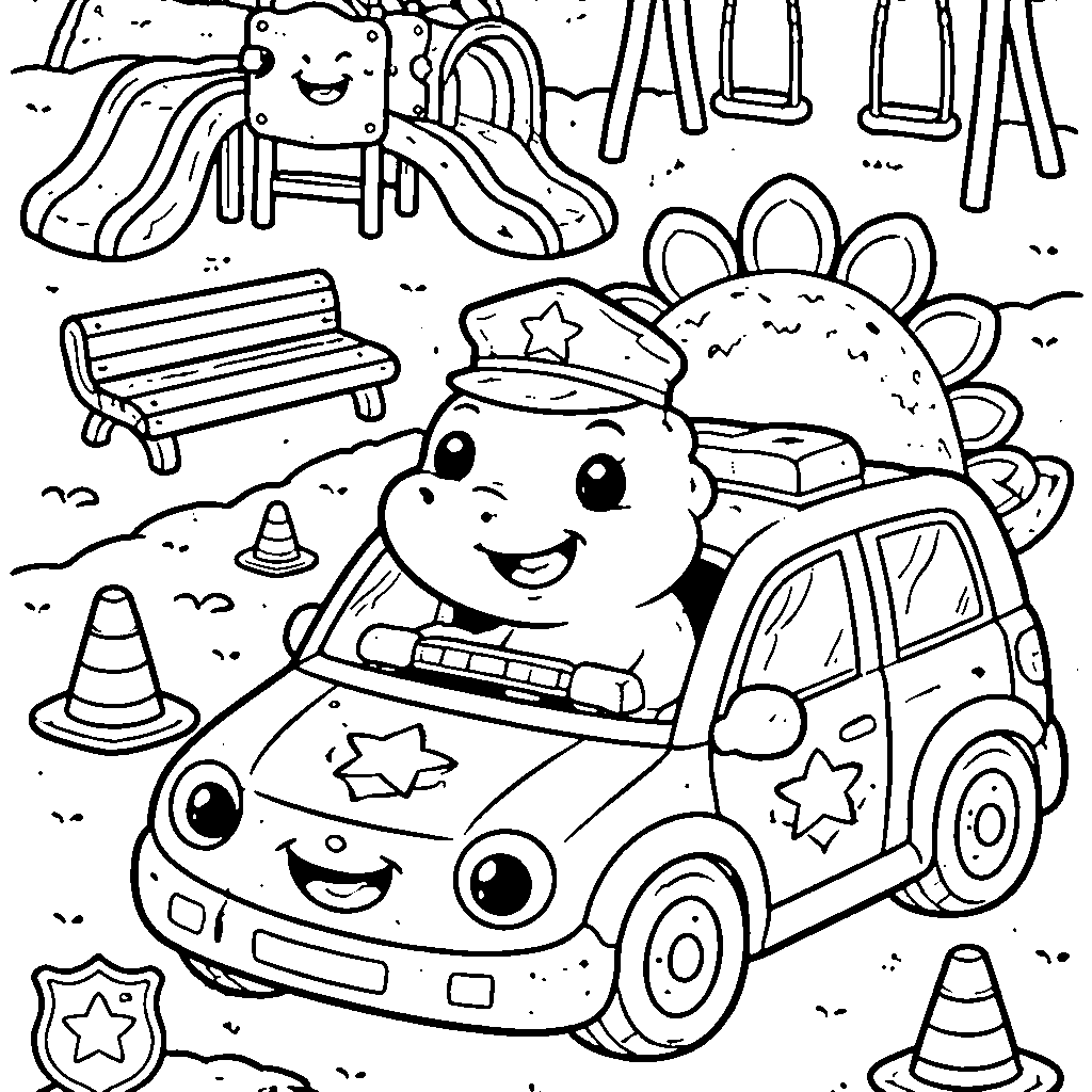 Police Dinosaur Patrol Vehicle Coloring Page
