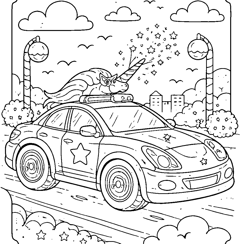 Police Unicorn Car Coloring Page