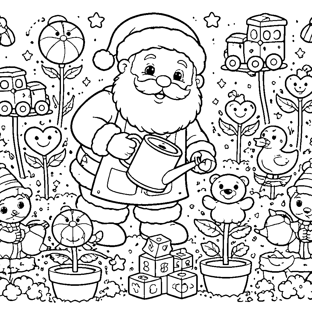 Santa Claus as a Gardener Coloring Page