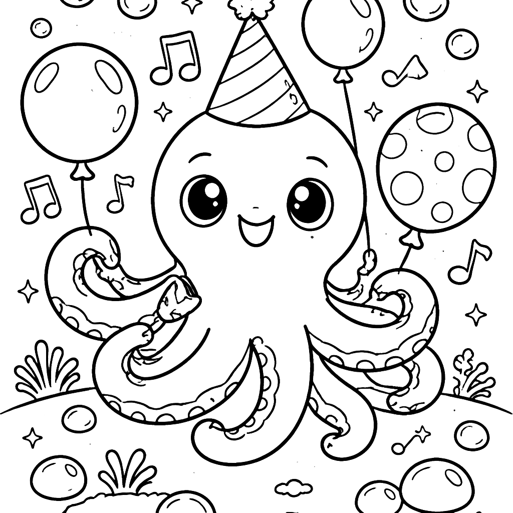 Sassy Octopus Coloring Page: Underwater Bubble Party Fun – coloring page printable