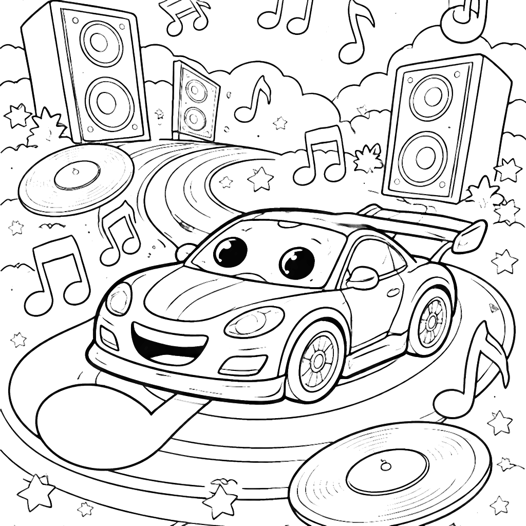 Sporty Car Coloring Page - Race Through Music – coloring page printable