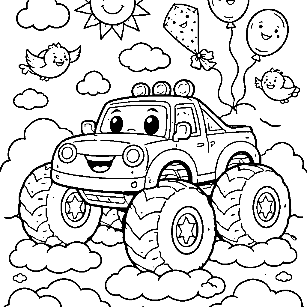 Página para Colorear de un Divertido Monster Truck – dibujo para colorear e imprimir
