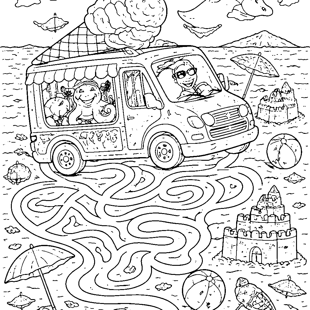 Página para Colorear de un Camión de Helados