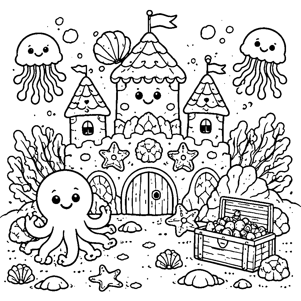 Página para Colorear: Castillo Submarino Fantástico