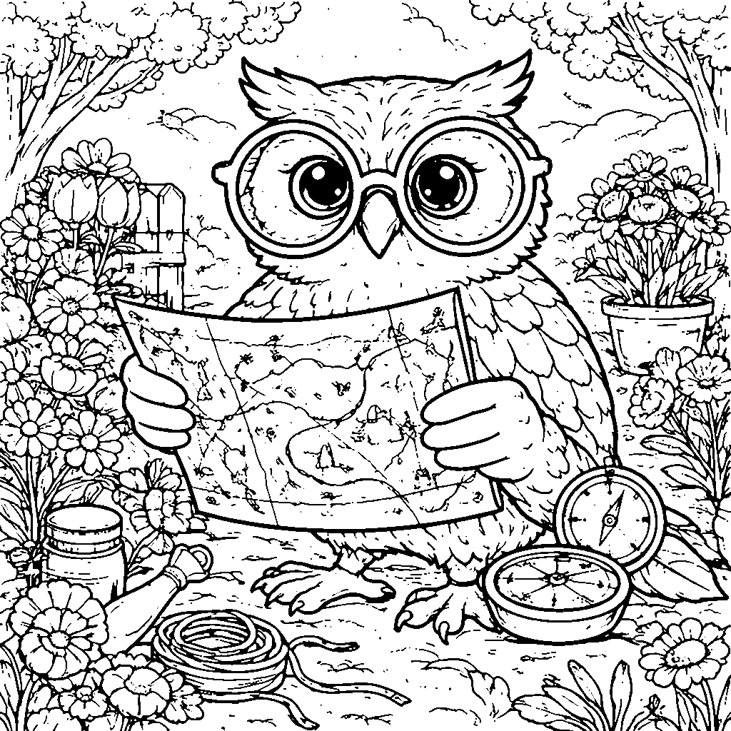 Páginas para Colorear: Un Búho Sabio en el Bosque – dibujo para colorear e imprimir
