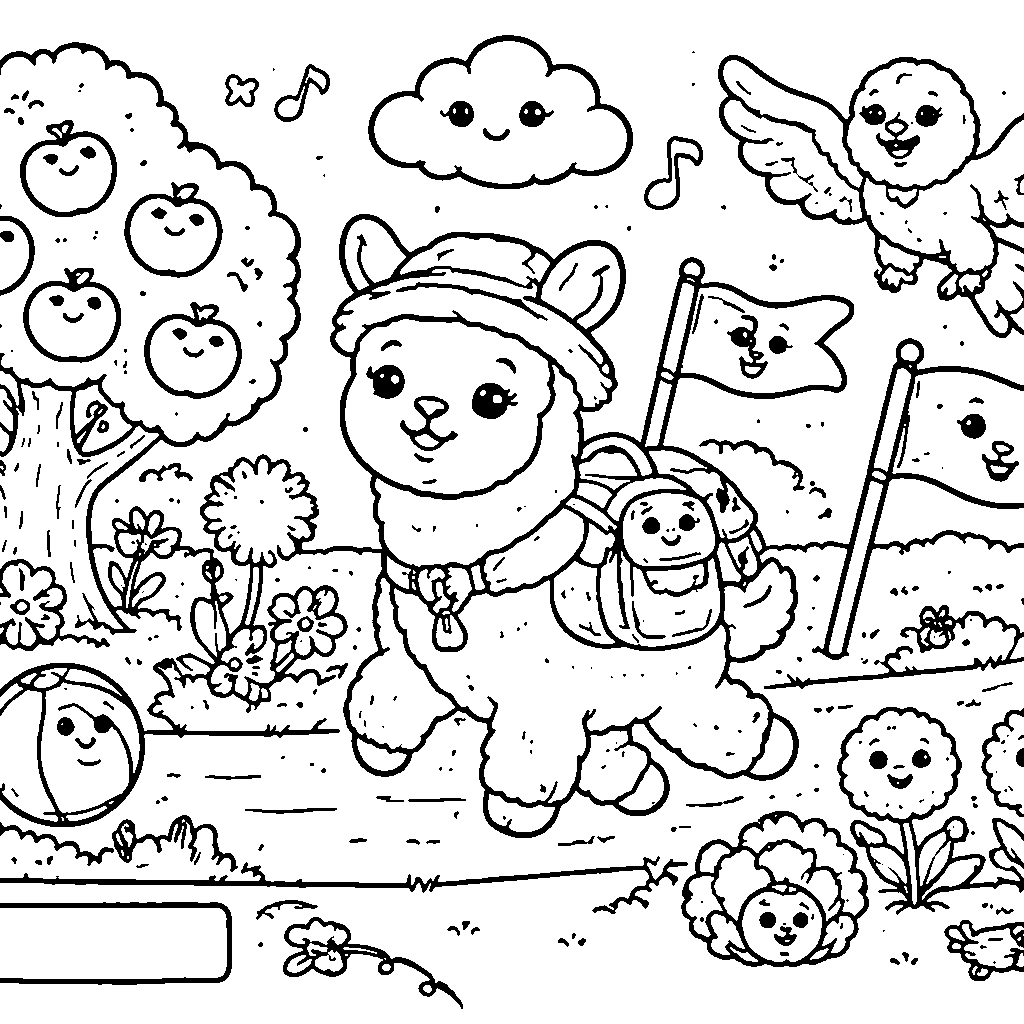 Alpaca Aventurera – dibujo para colorear e imprimir