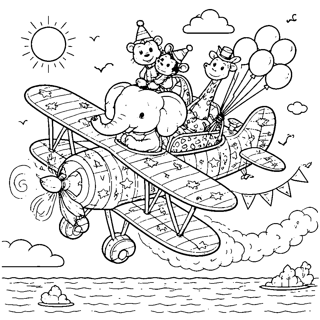 Avión de circo volador colorido