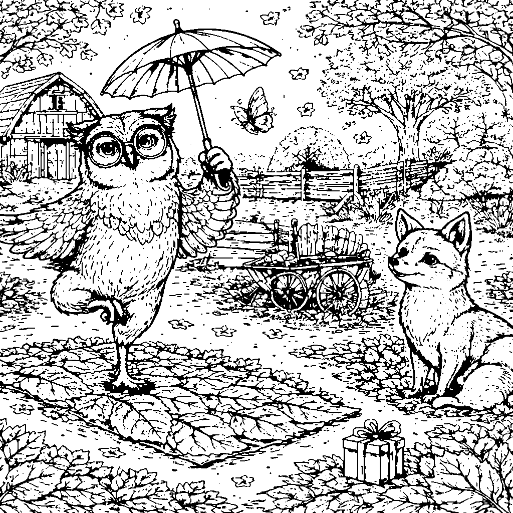 Búho Sabio Practicando Yoga en Otoño – dibujo para colorear e imprimir