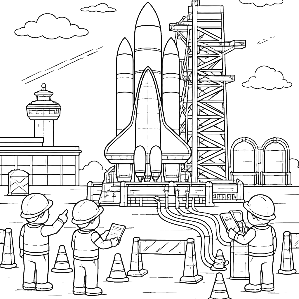 Cohetes en preparación para el lanzamiento – dibujo para colorear e imprimir