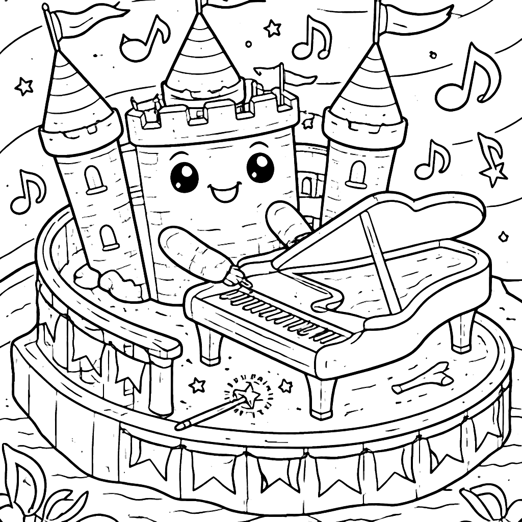 Coloring Page de Castillo con Piano en el Balcón – dibujo para colorear e imprimir