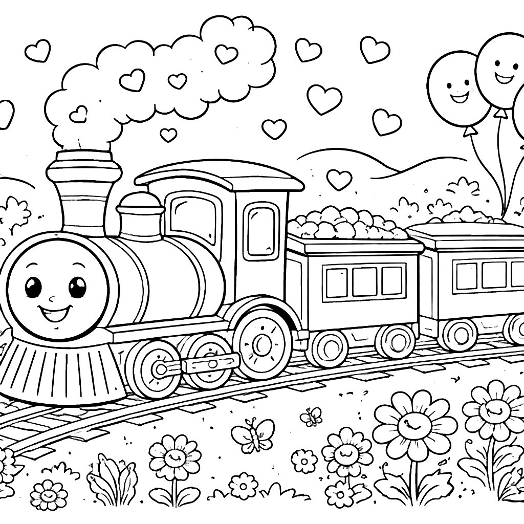 Coloring Page de Tren en un Pradera Encantada – dibujo para colorear e imprimir