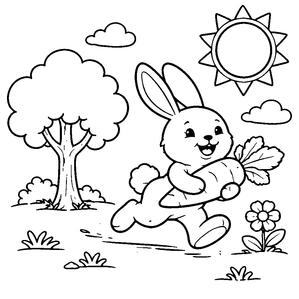 Conejo alegre en el bosque – dibujo para colorear e imprimir