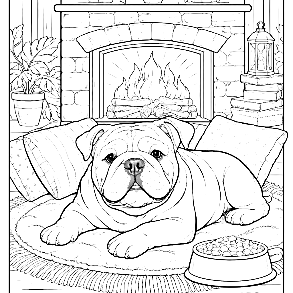 Dibujo para Colorear de Bulldog Inglés en Casa – dibujo para colorear e imprimir