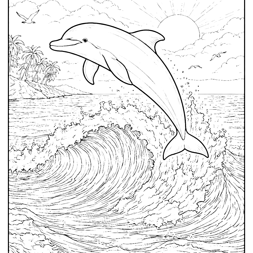 Dibujo para colorear de delfín saltando en el mar – dibujo para colorear e imprimir