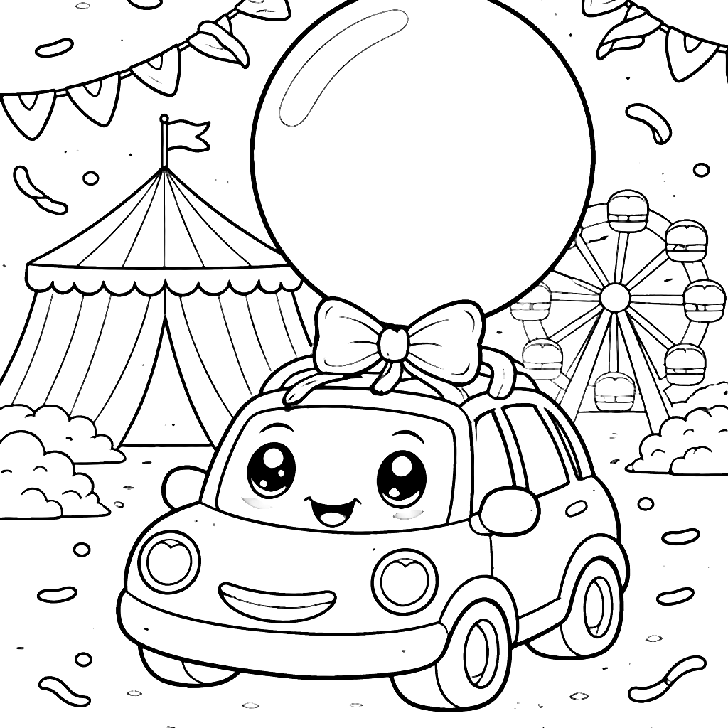 Dibujo para colorear de un coche en un carnaval – dibujo para colorear e imprimir