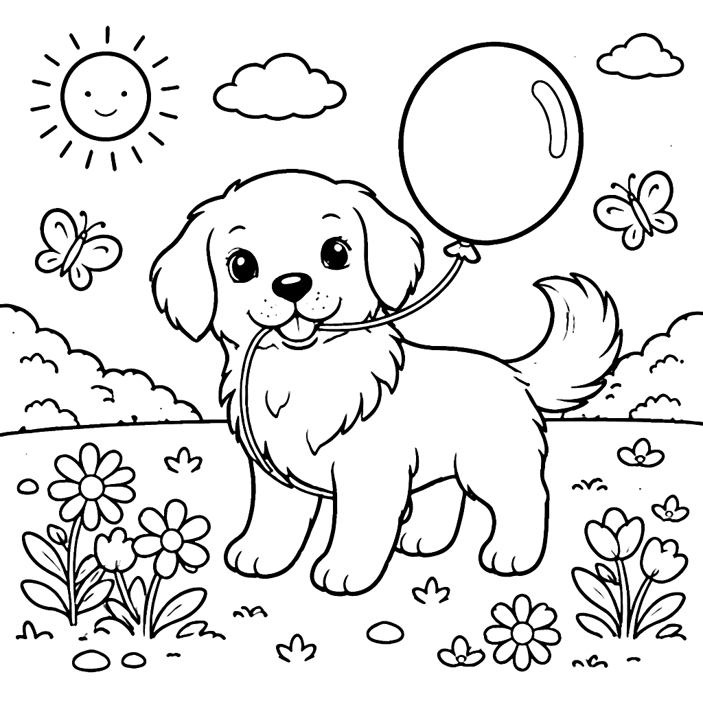 Dibujo para Colorear de un Golden Retriever en el Parque