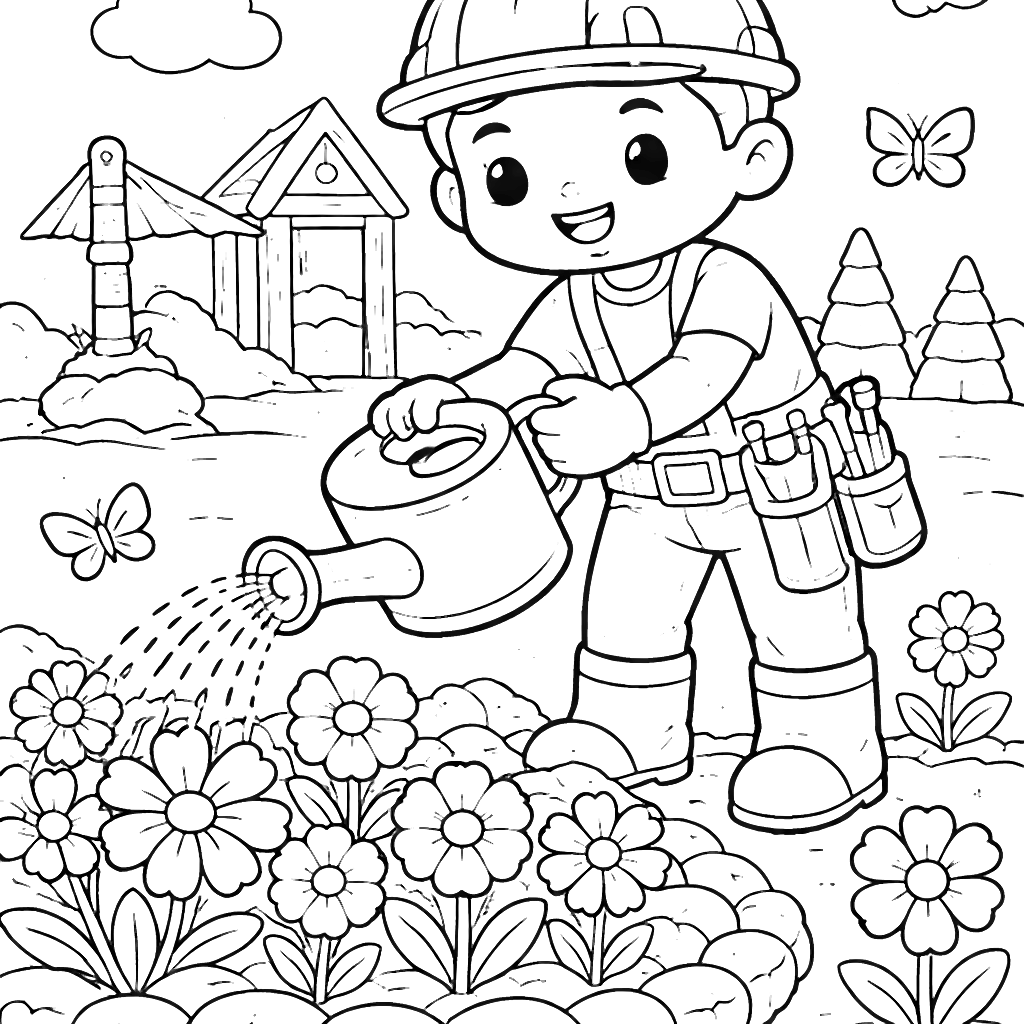 Dibujo para colorear: trabajador de construcción amigable – dibujo para colorear e imprimir