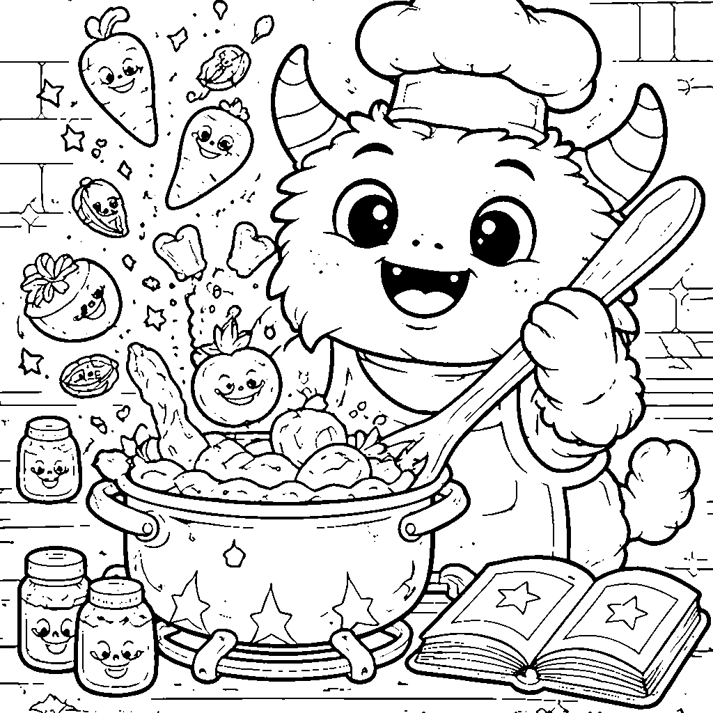Página para Colorear de un Amigable Monstruo Chef – dibujo para colorear e imprimir