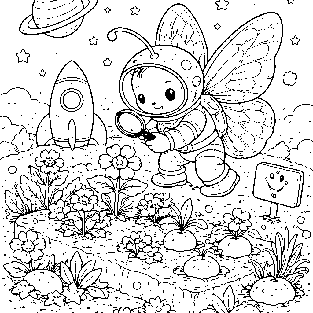 Mariposa Astronauta: Colorea el Espacio Mágico – dibujo para colorear e imprimir