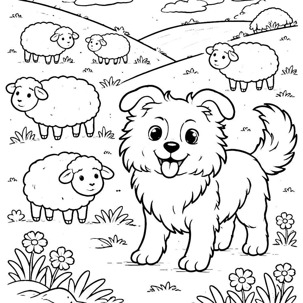 Páginas para Colorear: Border Collie en el Campo – dibujo para colorear e imprimir