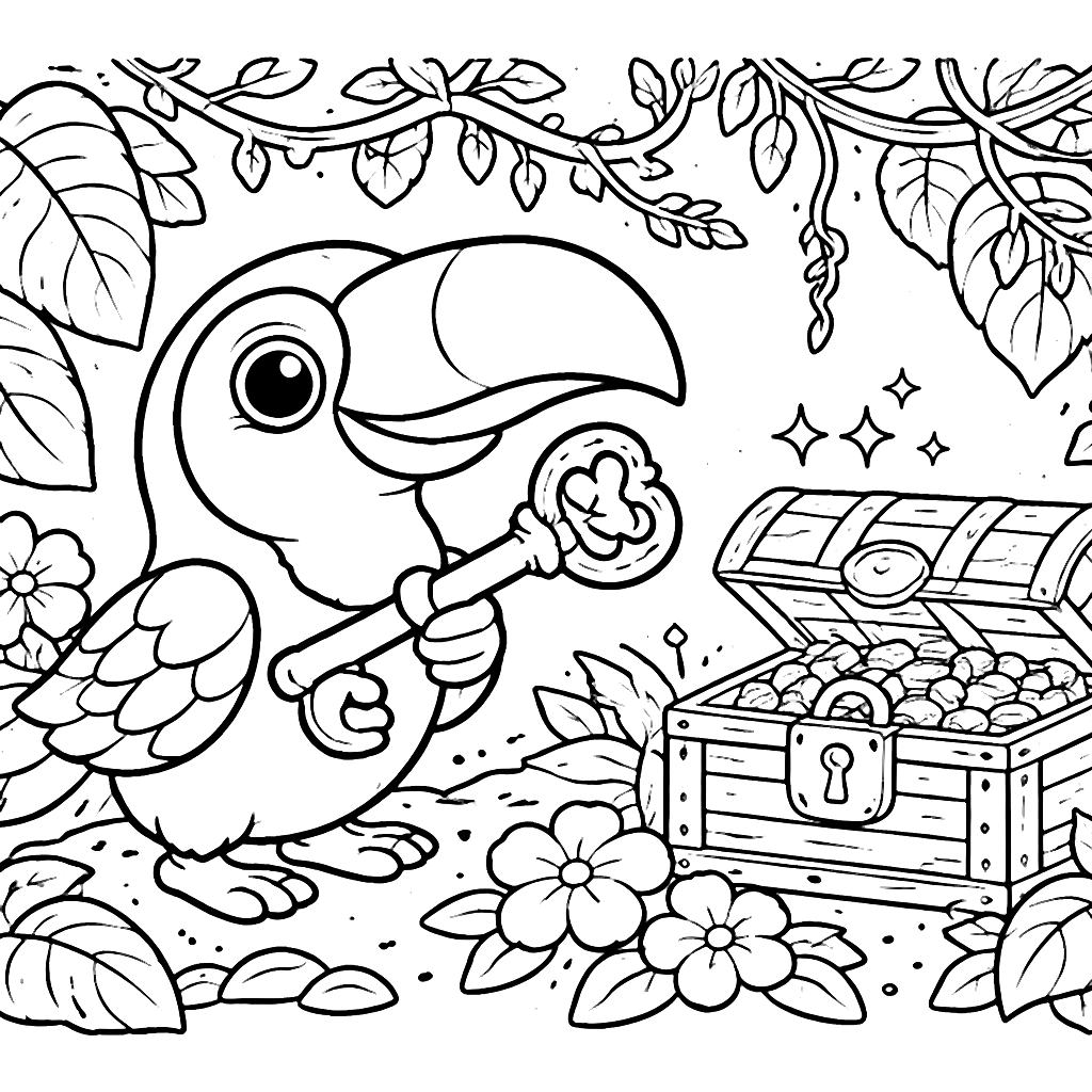 Páginas para Colorear: Un Majestuoso Tucán en la Jungla – dibujo para colorear e imprimir