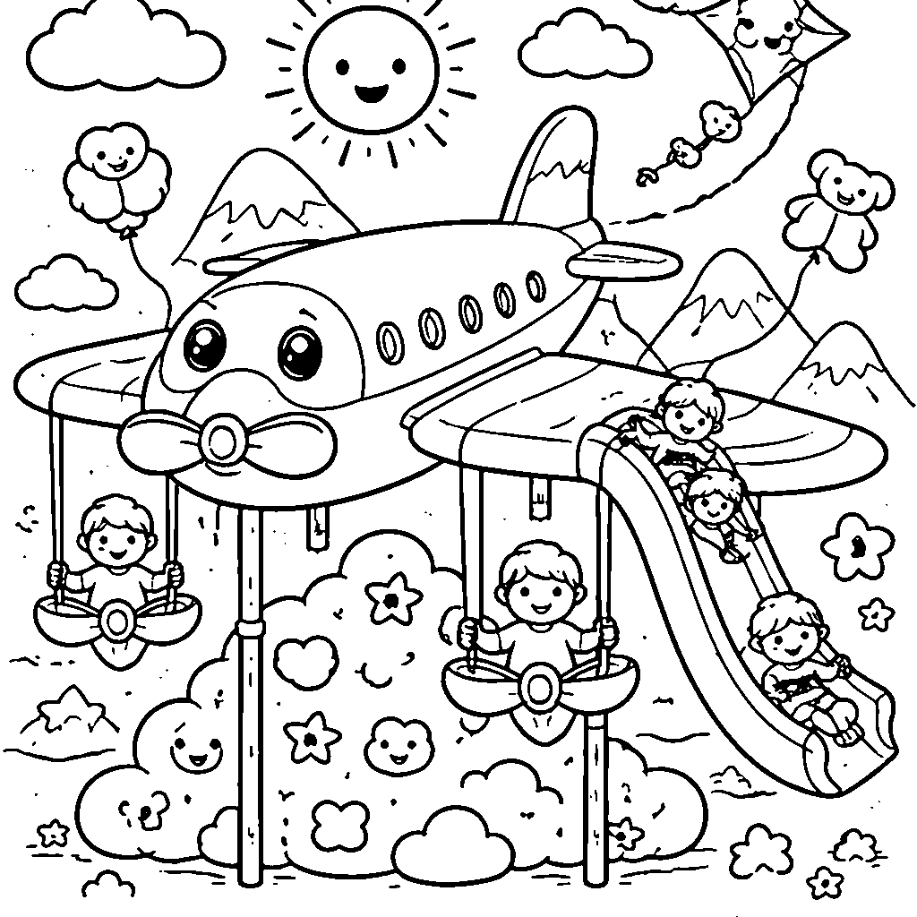 Parque de juegos volador – dibujo para colorear e imprimir