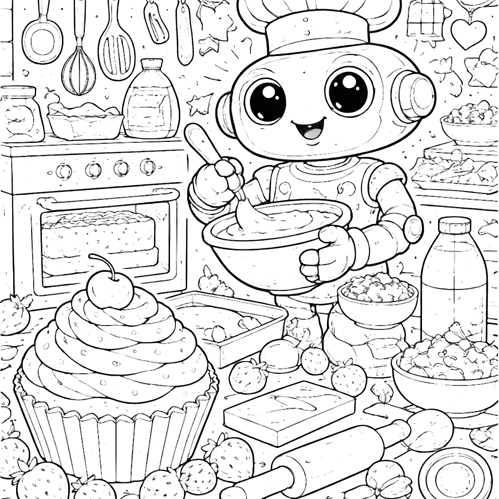Robot de Cocina: Delicias para Colorear – dibujo para colorear e imprimir