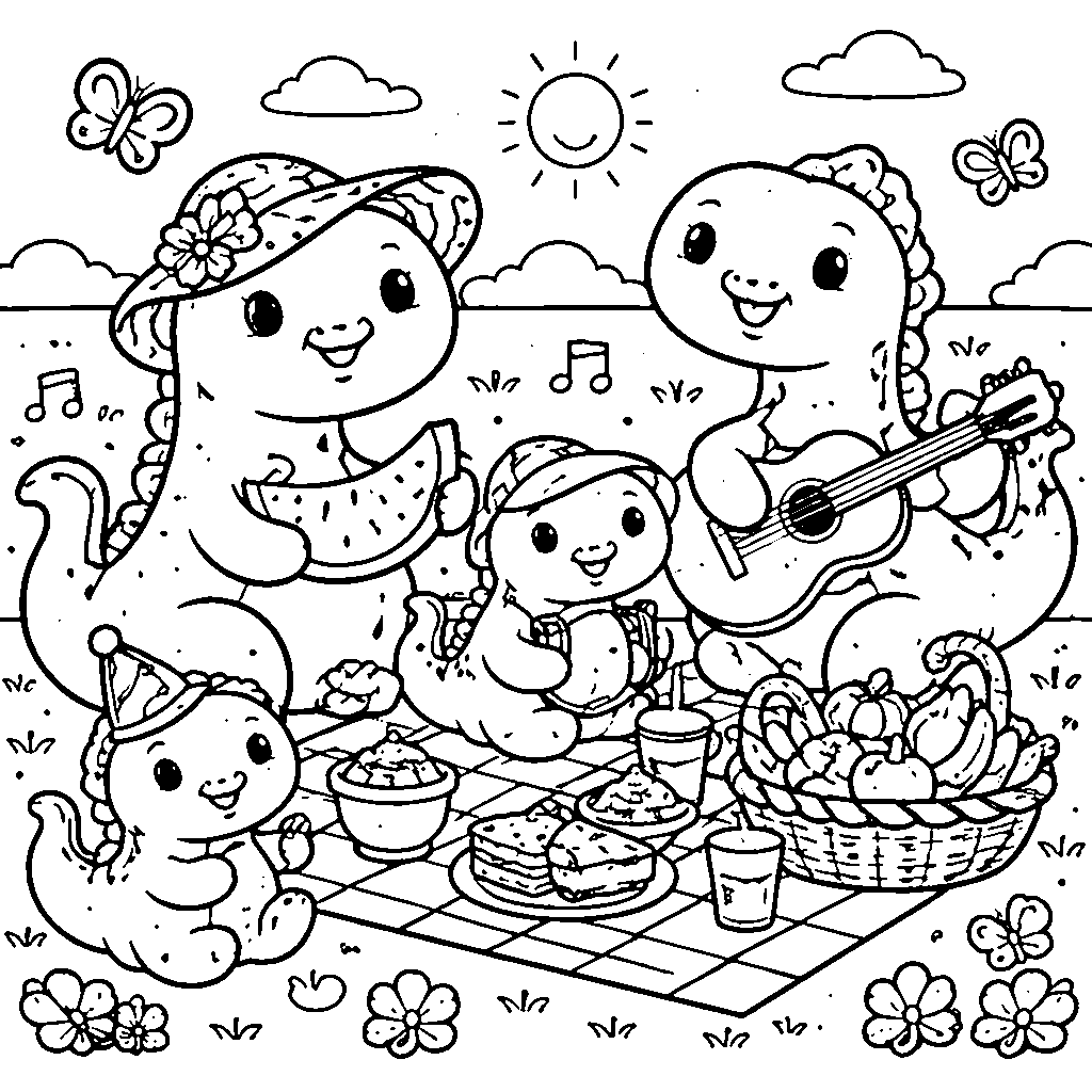 Un picnic divertido con dinosaurios amigables