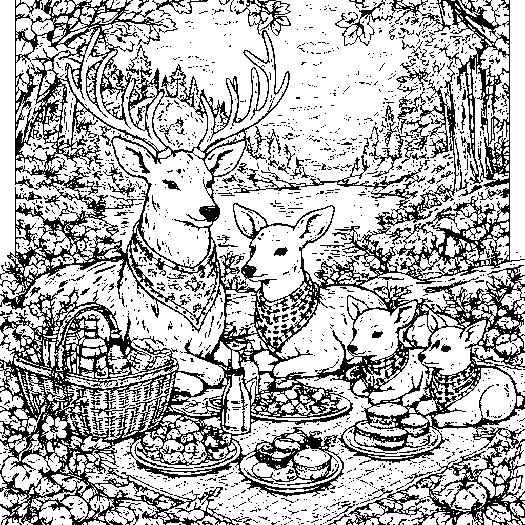 Una familia de ciervos amigables – dibujo para colorear e imprimir